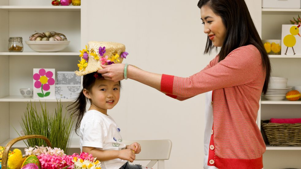 mother and girl with easter bonnet